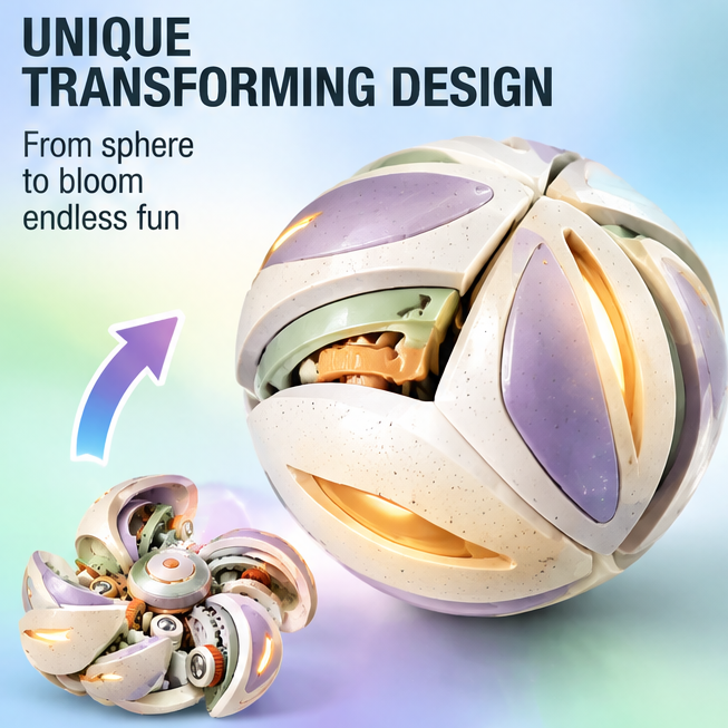 Fidget Spinner Gear Toy – Transformable Mechanical Puzzle Ball, Stress Relief Sensory Toy for Focus, Hand-Eye Coordination, and Problem-Solving Skills for Kids and Adults