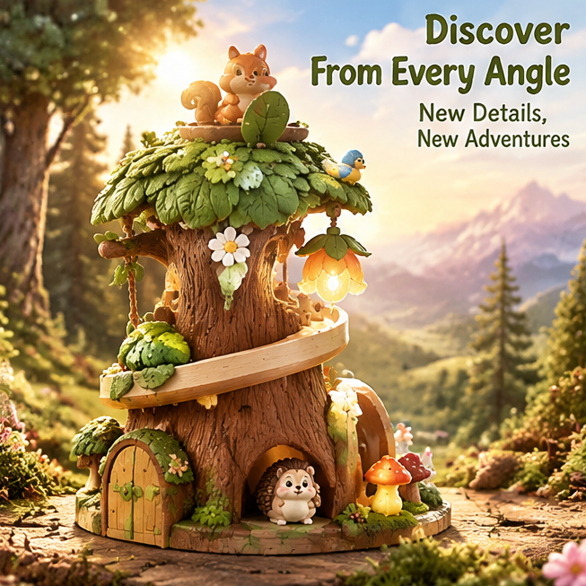 Toddler Enchanted Tree House Activity Center – Montessori Spiral Slide, Water Wheel, Glowing Lights, & Woodland Animal Figurines Sensory Learning Toy for Boys and Girls Ages 18 Months and Up