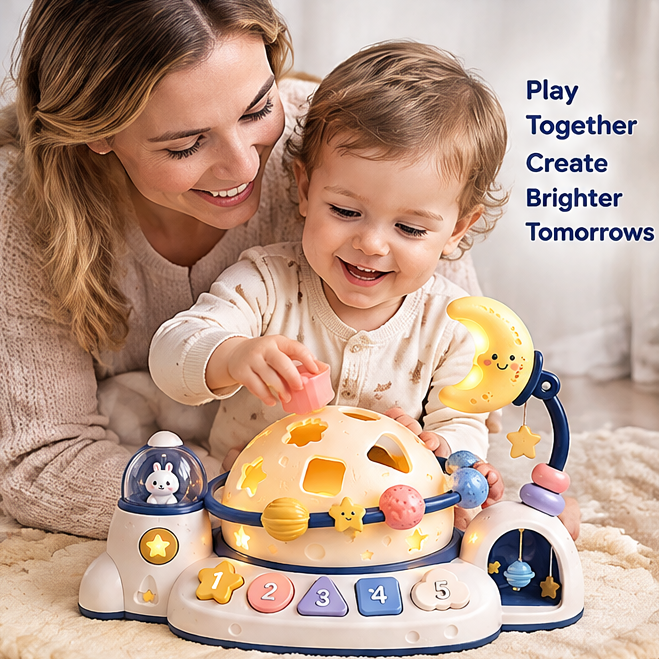 Educational Space Exploration Activity Cube for Toddlers - Montessori Shape Sorter, Number Learning, & Sensory Development Toy - Perfect Baby Birthday Gift (Ages 18M+)