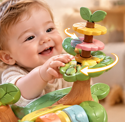 Interactive Wooden-Style Tree Stump Learning Toy for Toddlers – 18+ Months Montessori Shape Sorter & Sensory Activity Center with Cute Squirrel and Bee Dome