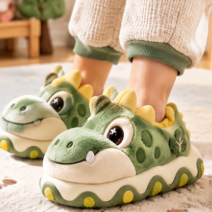 Kids Cute Dinosaur Plush Slippers – Warm Winter Indoor House Shoes with Anti-Slip Sole, Soft Fluffy Comfort Footwear for Toddlers and Boys & Girls