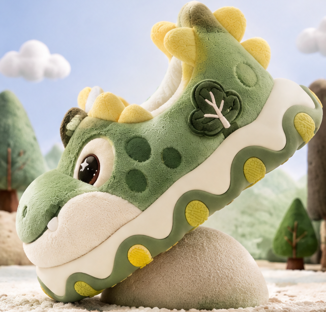 Kids Cute Dinosaur Plush Slippers – Warm Winter Indoor House Shoes with Anti-Slip Sole, Soft Fluffy Comfort Footwear for Toddlers and Boys & Girls