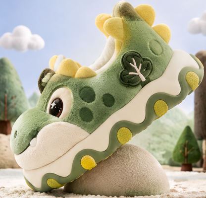 Kids Cute Dinosaur Plush Slippers – Warm Winter Indoor House Shoes with Anti-Slip Sole, Soft Fluffy Comfort Footwear for Toddlers and Boys & Girls