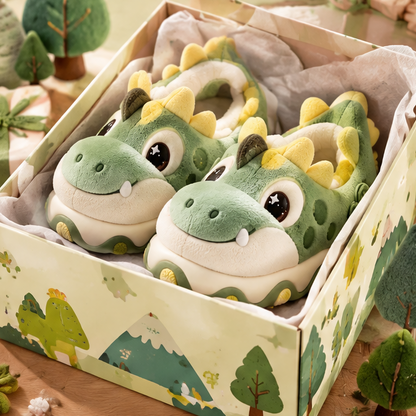 Kids Cute Dinosaur Plush Slippers – Warm Winter Indoor House Shoes with Anti-Slip Sole, Soft Fluffy Comfort Footwear for Toddlers and Boys & Girls