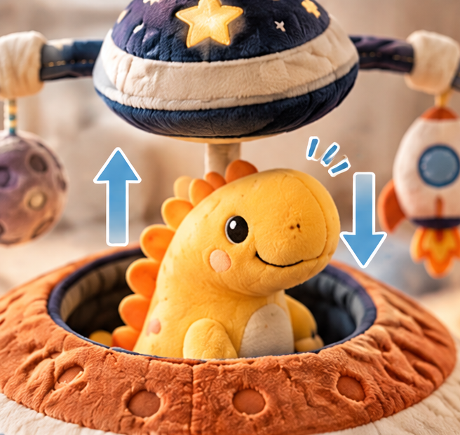Plush Dinosaur Space Ship Activity Toy for Babies and Toddlers – Soft Stuffed Space Station with Detachable Dinosaurs and Hanging Celestial Mobiles for Early Sensory Development