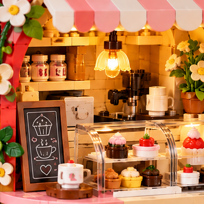 Strawberry House Building Blocks Set – LED Light-Up Cute Bakery & Cafe Model with Mini Figures, Creative Brick Toy Construction Kit for Kids, Teens, and Adults