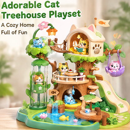 Toddler Cat Tree House Activity Center – Meow Castle Playset with Slide, Working Elevator, Swing, Lights, and Cute Kitten Figurines, Sensory Learning Toy for Boys and Girls Ages 18 Months and Up