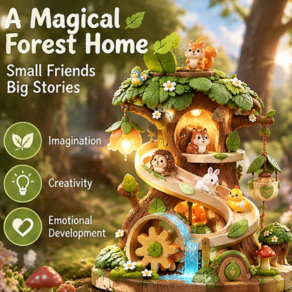 Toddler Enchanted Tree House Activity Center – Montessori Spiral Slide, Water Wheel, Glowing Lights, & Woodland Animal Figurines Sensory Learning Toy for Boys and Girls Ages 18 Months and Up