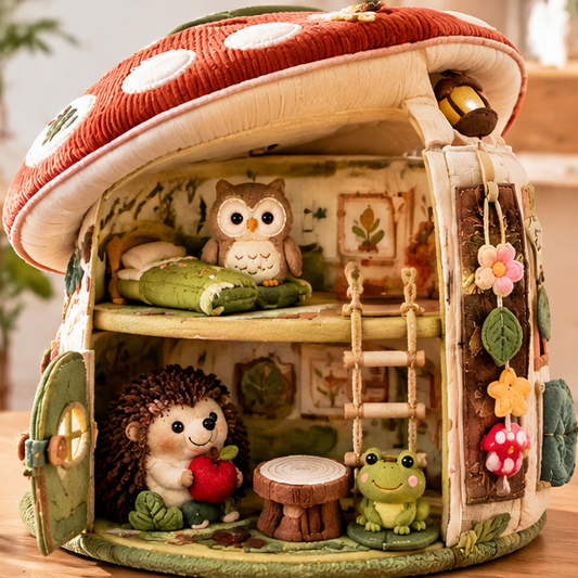 Toddler Plush Mushroom House Activity Center – Soft Stuffed Woodland Playset with Detachable Animal Figurines, Interactive Sensory Zippers, & Fine Motor Skills Learning Toy for Babies and Toddlers
