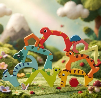 Wooden Dinosaur Stacking Balance Game | Montessori STEM Educational Toy & Easter Gift for Kids
