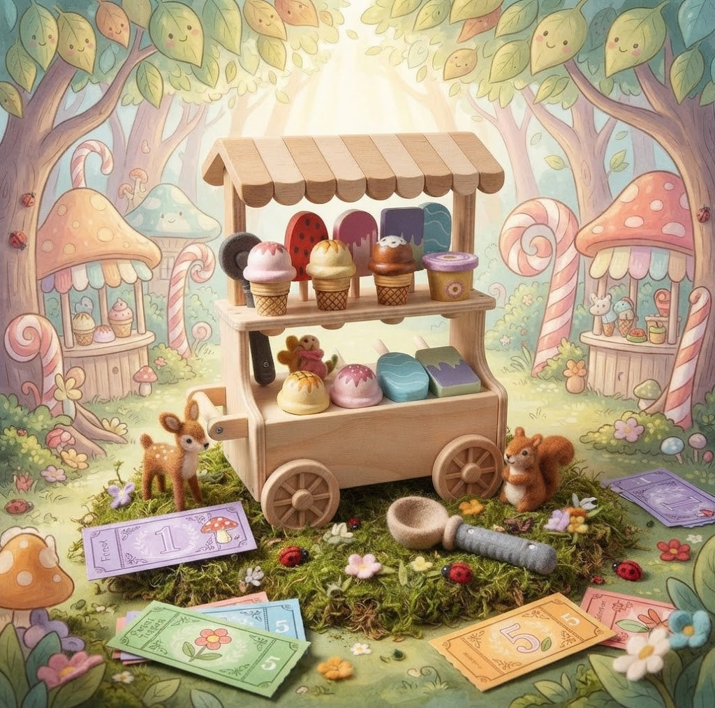 Wooden Ice Cream Toy Set for Kids | Sorting & Stacking Food Playset & Holiday Gift