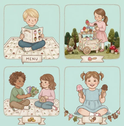 Wooden Ice Cream Toy Set for Kids | Sorting & Stacking Food Playset & Holiday Gift