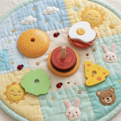 Wooden Sandwich & Burger Stacking Toy | Early Learning Fine Motor Skills Game for Toddlers