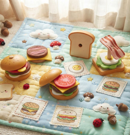 Wooden Sandwich & Burger Stacking Toy | Early Learning Fine Motor Skills Game for Toddlers