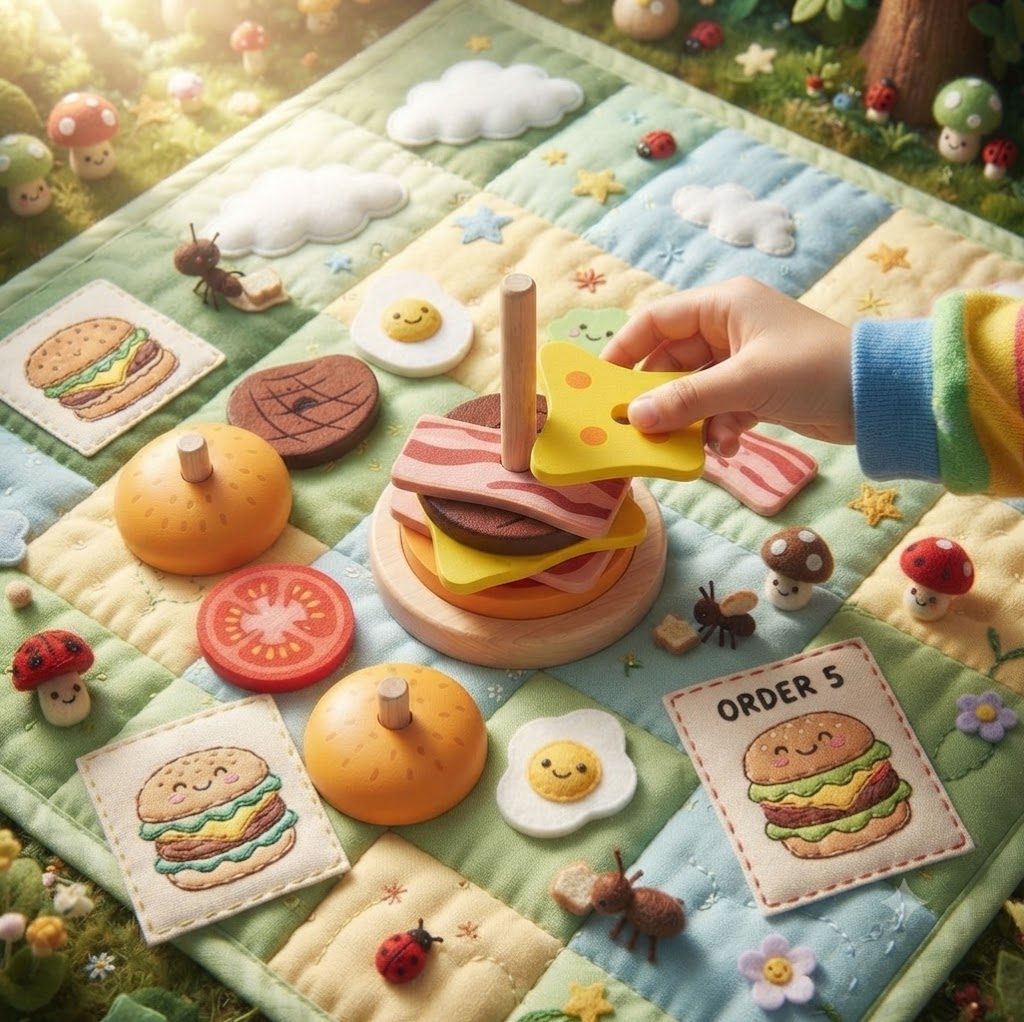 Wooden Sandwich & Burger Stacking Toy | Early Learning Fine Motor Skills Game for Toddlers