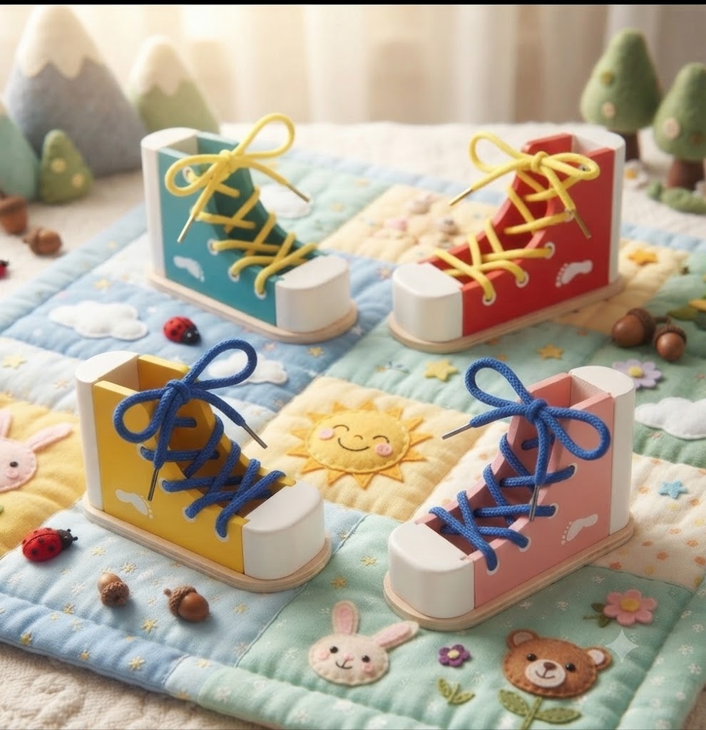 Wooden Shoe Lacing & Tying Practice Toy | Early Educational Life Skills Gift for Kids