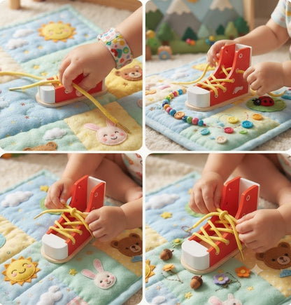 Wooden Shoe Lacing & Tying Practice Toy | Early Educational Life Skills Gift for Kids