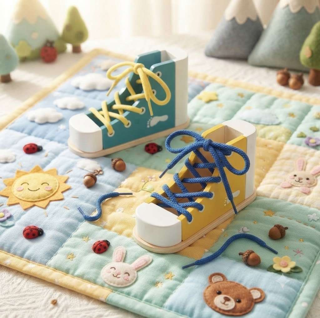 Wooden Shoe Lacing & Tying Practice Toy | Early Educational Life Skills Gift for Kids
