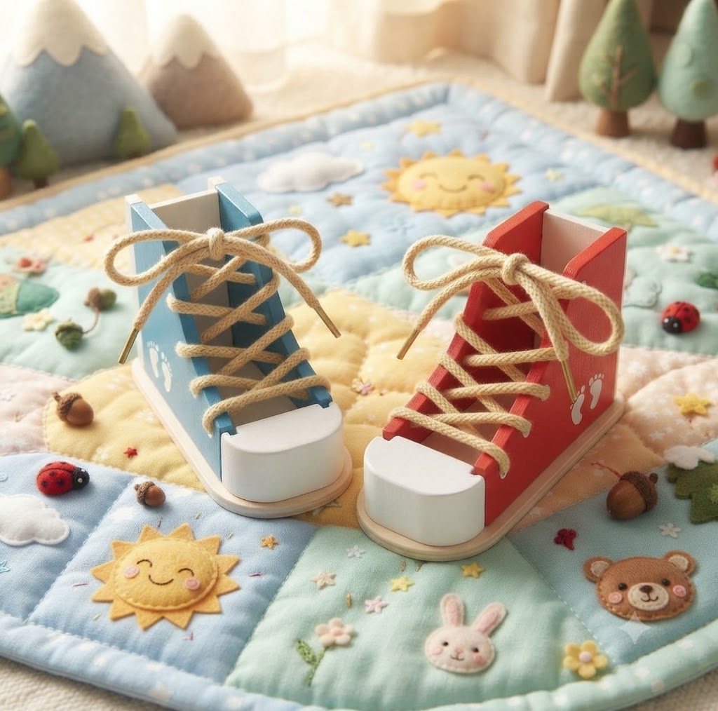 Wooden Shoe Lacing & Tying Practice Toy | Early Educational Life Skills Gift for Kids